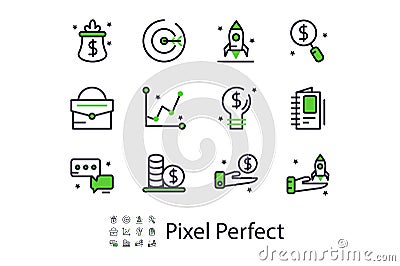 Modern linear startup icons in flat style Cartoon Illustration