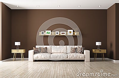 Modern living room with beige sofa 3d rendering Stock Photo