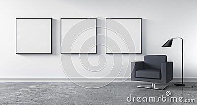 Modern living room with empty picture frames Cartoon Illustration