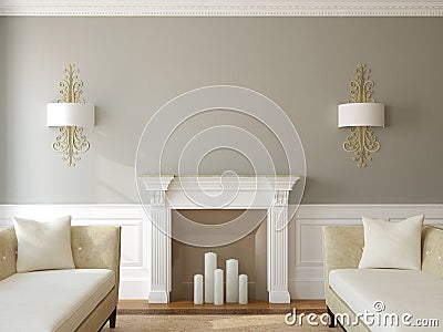 Modern living-room with fireplace. Stock Photo