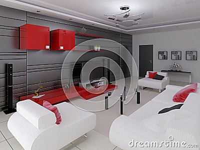 Modern living room with functional furniture. Editorial Stock Photo