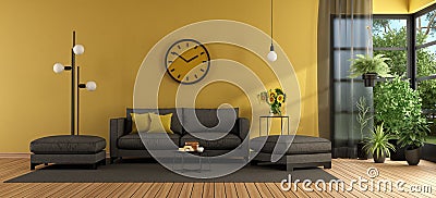 Modern living room with sofa and footstool Stock Photo