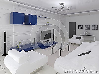 Modern living room in hi-tech style with stylish functional furniture. Stock Photo