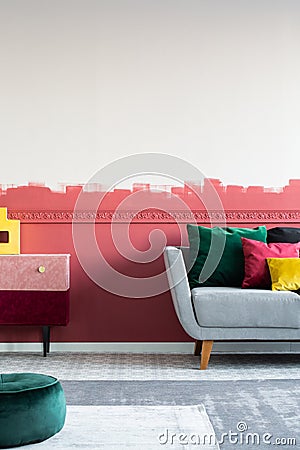 Modern living room interior with burgundy and white ombre wall Stock Photo
