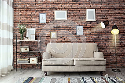 Modern living room interior with comfortable sof Stock Photo