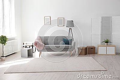 Modern living room interior with comfortable sofa Stock Photo