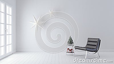 Modern Living room, interior design, Christmas decoration, new year, 3d render Cartoon Illustration