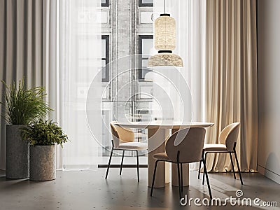 Modern living room interior with table and chair near window, 3d rendering Stock Photo