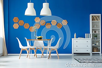 Blue walls and simple furniture Stock Photo