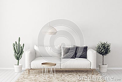 modern living room with sofa and lamp. scandinavian interior design furniture. Cartoon Illustration