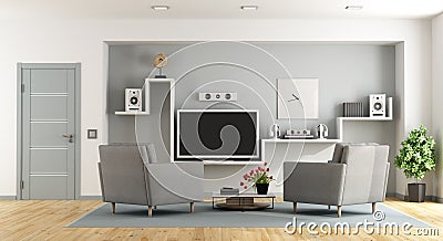 Modern living room with tv Stock Photo