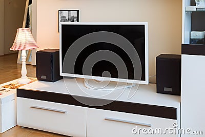 Modern living room - TV and speakers Stock Photo