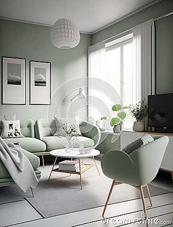 modern livingroom with geen colours Stock Photo