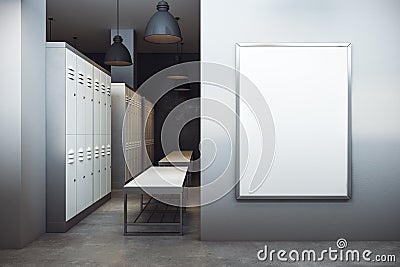 Modern locker room with empty banner Stock Photo