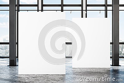 Modern loft gallery with empty banner Stock Photo