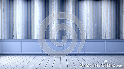 Modern loft interior,empty room,white wood flooring and blue frame with old wood wall background , 3d render Stock Photo