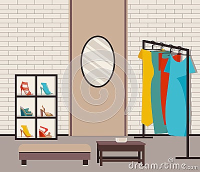 Modern loft interior showroom fashion Vector Illustration