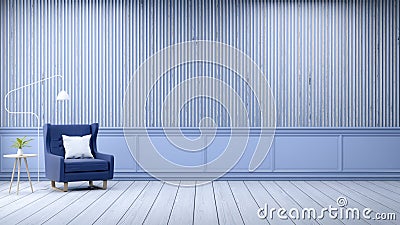 Modern loft interior,white wood flooring and blue frame with old wood wall background ,3d render Stock Photo