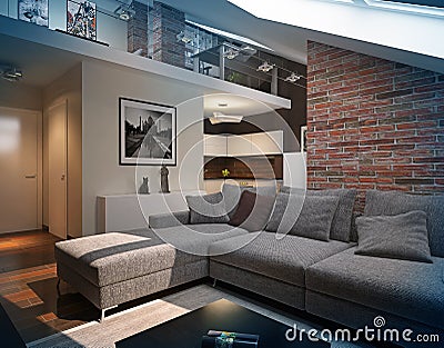 Modern loft Living room interior. Stock Photo
