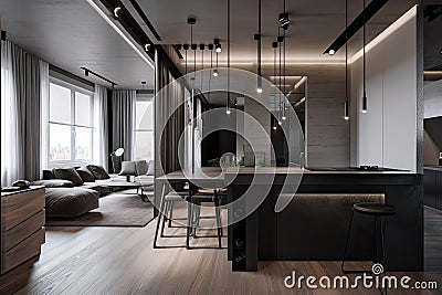 a modern loft, with minimalist lighting and sleek fixtures Stock Photo