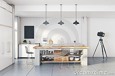 Modern loft white kitchen interior Stock Photo