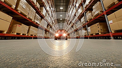 Modern logistics rely on automated warehouse robots for efficient inventory management using advanced AI technology Stock Photo