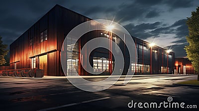 Modern logistics warehouse illuminated Stock Photo