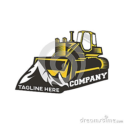 Modern logo bulldozer and mountains. Vector illustration Vector Illustration