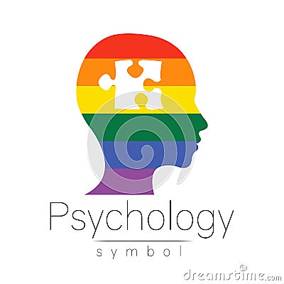 Modern logo head sign of Psychology. Puzzle. Profile Human. Creative style. Symbol in vector. Design concept. Brand Vector Illustration