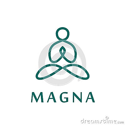 Modern logo in a linear style. Fitness room, spa facilities, lotus flower, Fashion and beauty. Abstract yoga human linear l Stock Photo