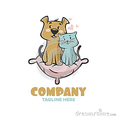 Modern logo pets cat and dog on the pillow Vector Illustration