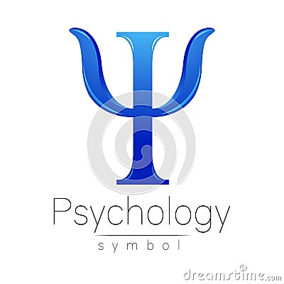 Modern logo of Psychology. Psi. Creative style. Logotype in vector. Design concept. Brand company. Blue color letter on Vector Illustration