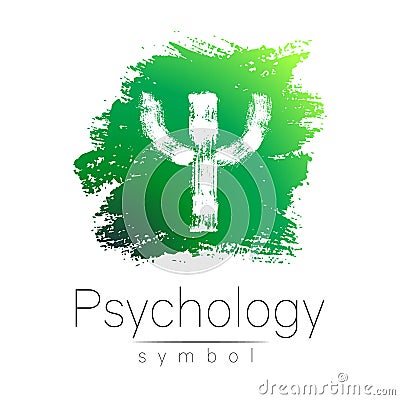 Modern logo of Psychology. Psi. Creative style. Logotype in vector. Design concept. Brand company. Green color letter on Vector Illustration