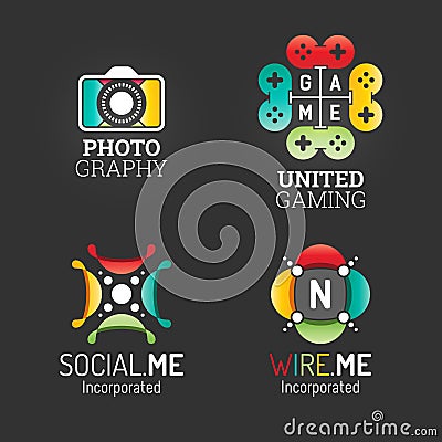 Modern Logo Set. Technology Communication Business Company Media Symbol Web Template. Logo Vector Elements Pack. Brand Icon Design Vector Illustration