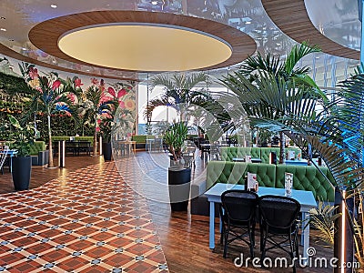 Modern lounge bar at Therme Bucharest, Romania Editorial Stock Photo