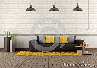 Modern lounge with brown sofa Stock Photo