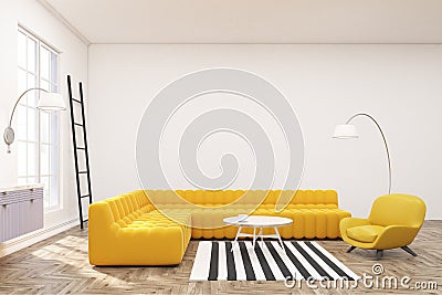 Modern lounge interior, blue cabinet Stock Photo