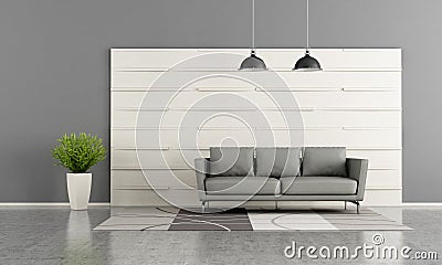 Modern lounge with white wooden panel Stock Photo