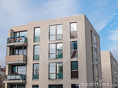 Modern Low Rise Apartment Building with Balconies Stock Photo