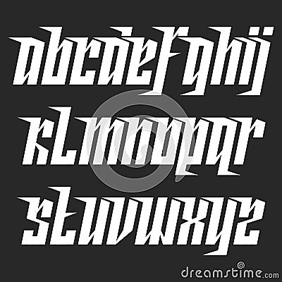 Modern lowercase italic font with movement, compact dynamic alphabet with a slant, aggressive concise letters with sharp serifs Vector Illustration