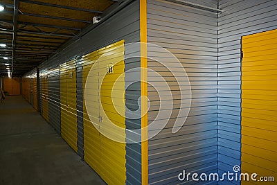 Modern luggage storage with metal containers for storing things Stock Photo