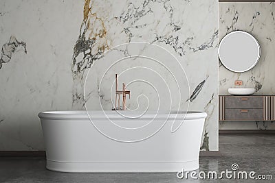 Modern luxury bathroom, white marble walls, Stock Photo