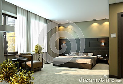 Modern luxury beige bedroom Stock Photo