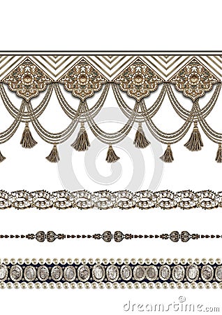 luxury border with tassels and jewelry elements. Stock Photo