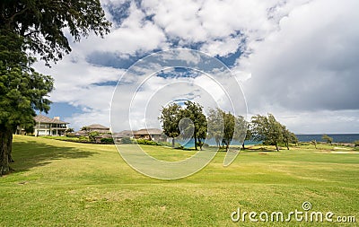 Modern luxury golf course homes at Makaluapuna Point in Maui Hawaii Stock Photo