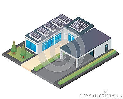 Modern Luxury Isometric Green Eco Friendly House With Solar Panel Vector Illustration