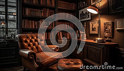 Modern luxury living room with old fashioned book collection and comfortable seating generated by AI Stock Photo