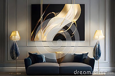 Modern luxury minimalistic living room. Elegance into your abstract piece by using radiant, electric lights Stock Photo