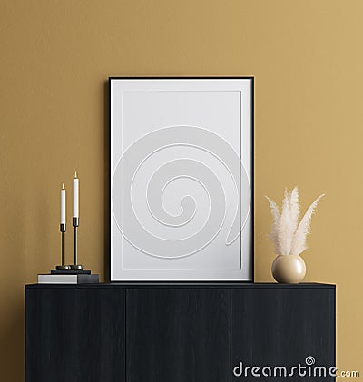 Modern luxury mustard color interior background, poster, wall mock up Stock Photo