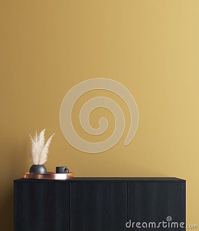 Modern luxury mustard color interior background, poster, wall mock up Stock Photo